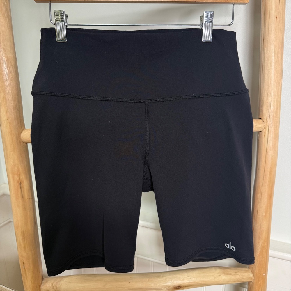 Alo Yoga High Waist Biker Shorts Black Women Size Large Athletic Yoga Gym W0283R